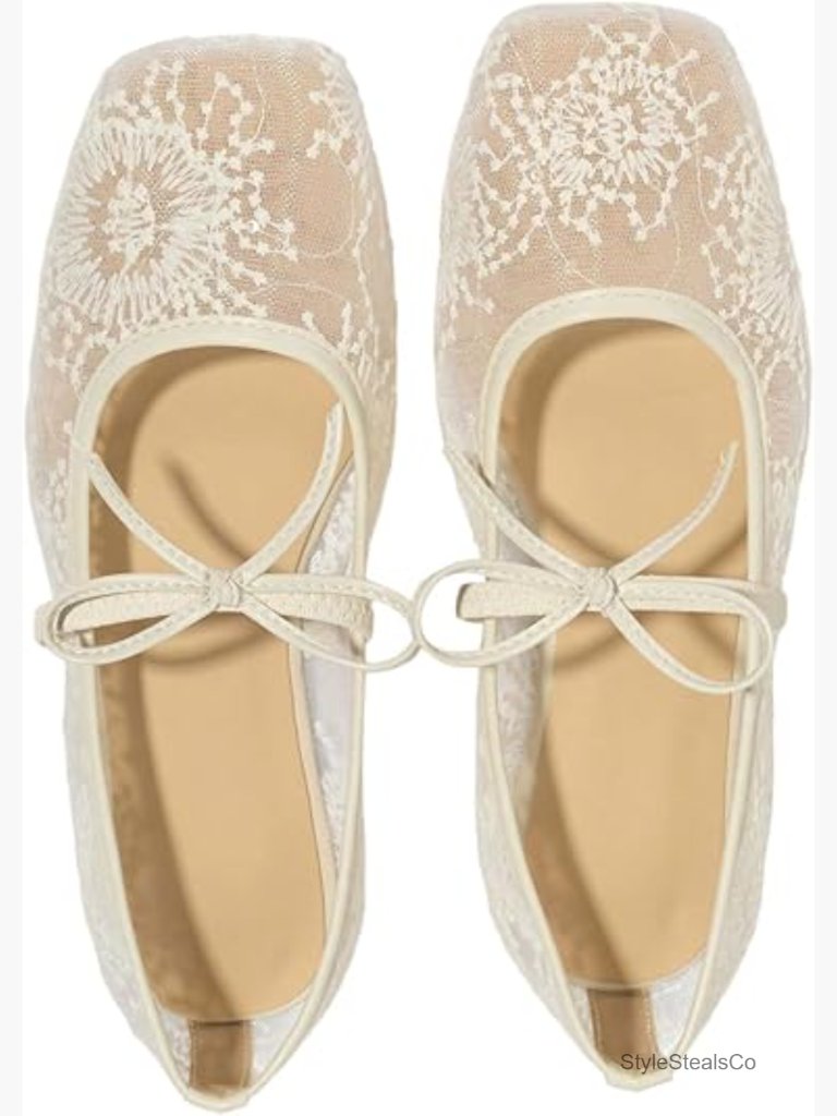 Lace Mesh Ballet Flats Square Toe Maryjane Comfortable Dress Shoes